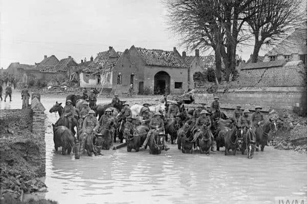 235th Brigade (47th Divisional Artillery) water their horses near Flesquieres, 24 November 1917. The cavalrys scope for movement was circumscribed by the availability of water for the horses, which also impacted the 8th Hussars.© IWM (Q 6316)